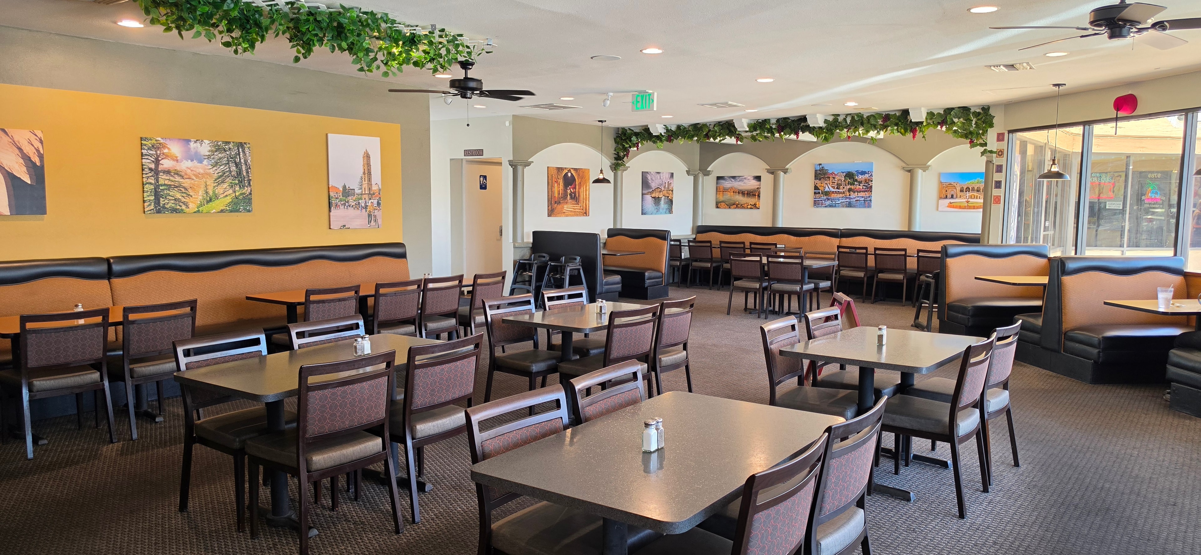 Warm interior of Sam's Pita restaurant